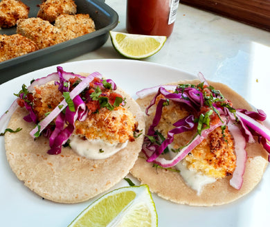 Crispy Baked Fish Tacos with Lime Crema