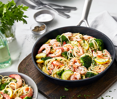 Shrimp Scampi with Broccoli, Squash, and Vermicelli