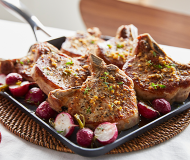 Pork Chops with Roasted Radishes