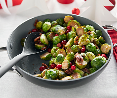 Roasted Brussels Sprouts with Pecans and Fresh Cranberries