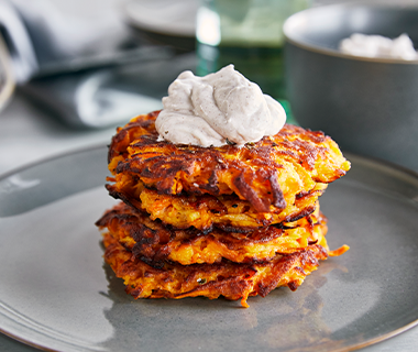 Sweet Potato Pancakes with Cinnamon Cream Glaze