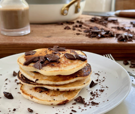 Chocolate Chip Pancakes with Dairy-Free Coffee Crème Anglaise