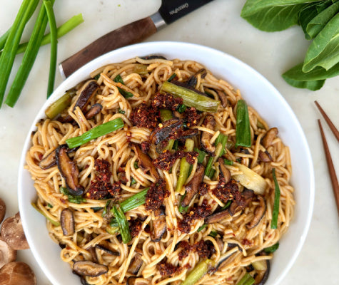 Charred Mushroom Spicy Udon Noodles