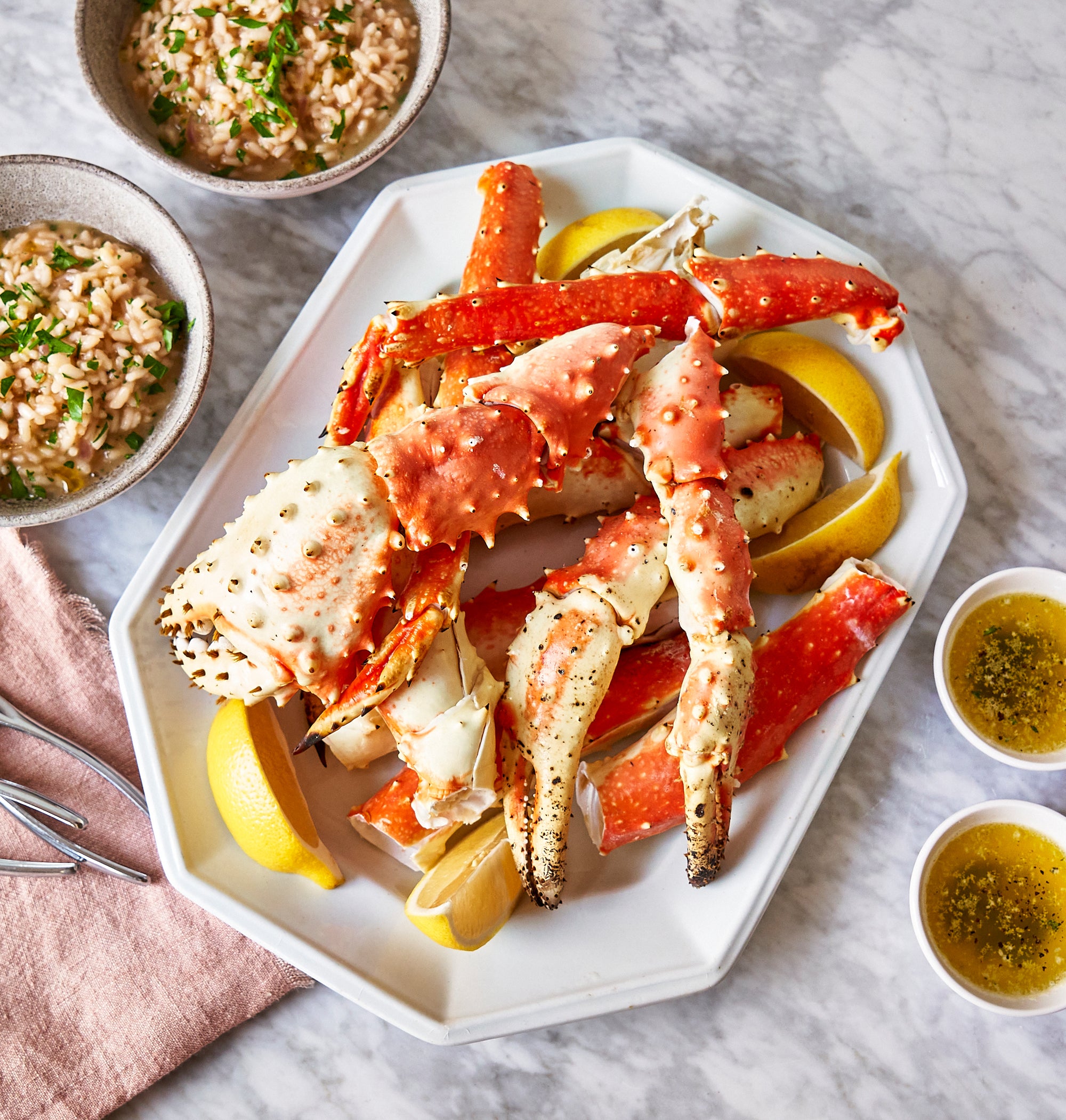 Colossal Crab Legs with Garlic-Herb Butter and Creamy Risotto