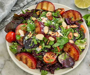 Baby Red Butter Lettuce Black Rice and Plum Salad