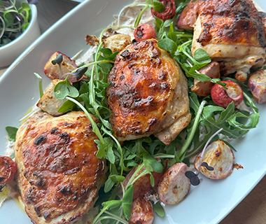 Sheet Pan Yogurt Roasted Chicken and Radishes