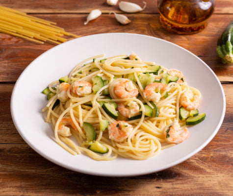 Bobby Flay's Toasted Zucchini and Shrimp Pasta with Parmesan and Basil