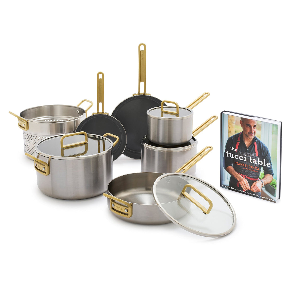 Stanley Tucci™ Mixed Material Stainless Steel 11-Piece Cookware Set with the Tucci Cookbook