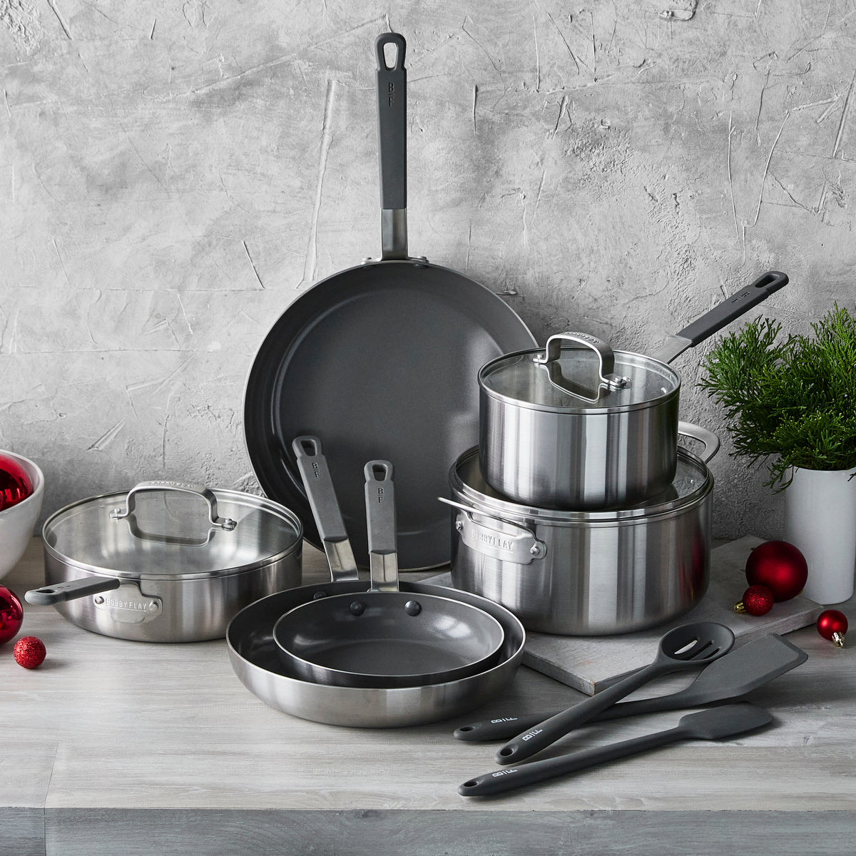 Bobby Flay by GreenPan Stainless Steel Uncoated & PFAS-Free Nonstick 12-Piece Cookware Set