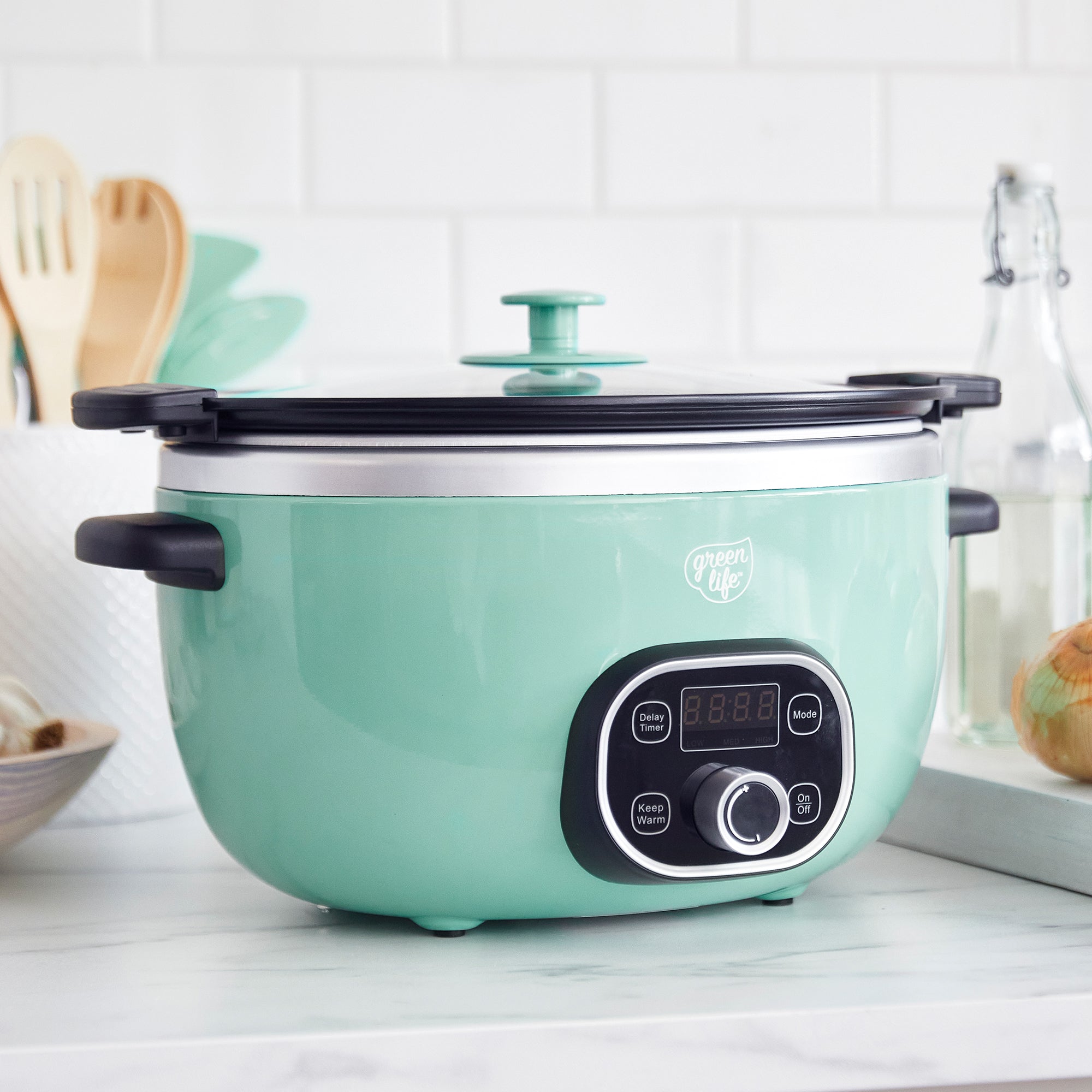 GreenLife Healthy Cook Duo 6qt Nonstick Slow Cooker Turquoise Lid