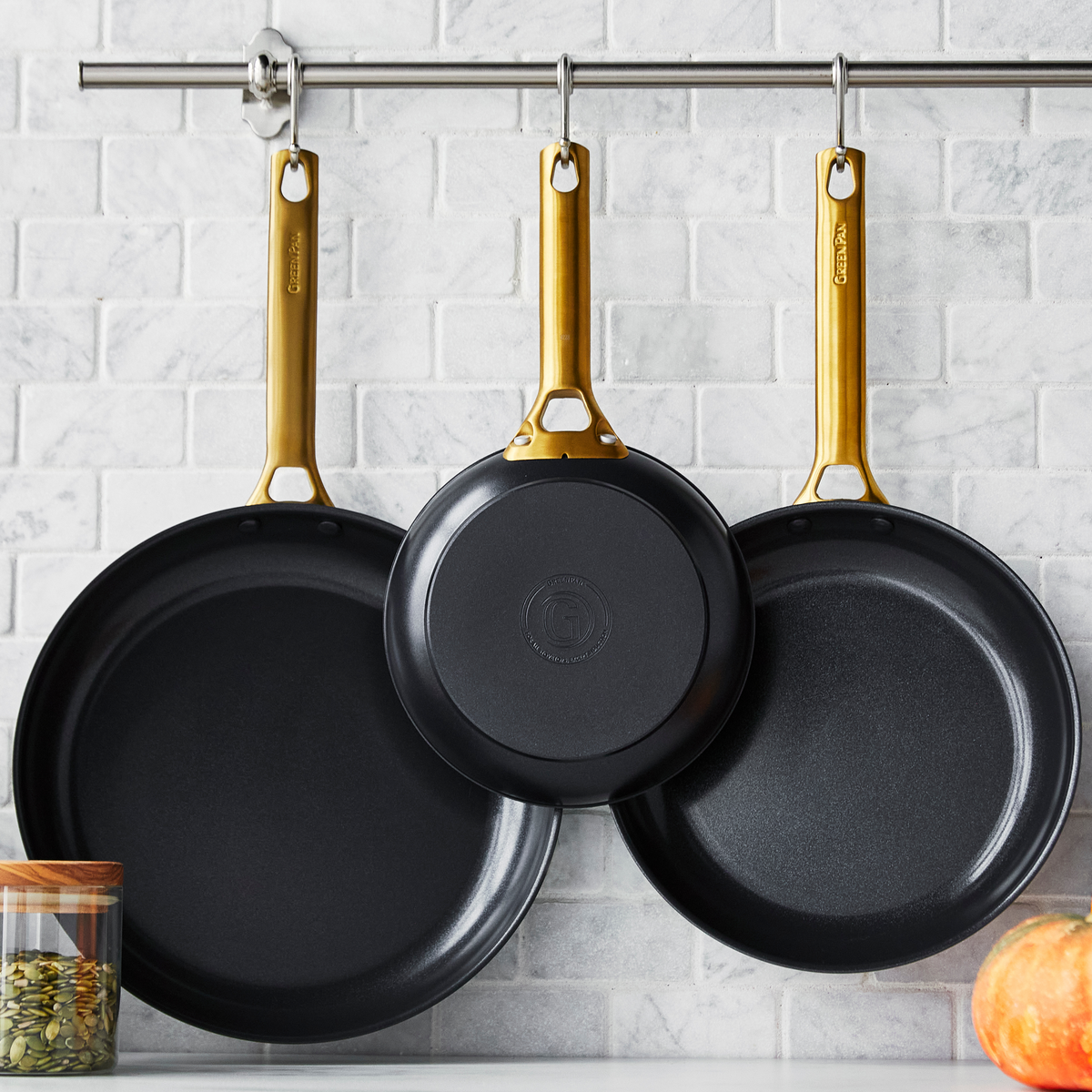 Reserve Ceramic Nonstick 8, 9.5 and 11 Frypan Set, Black with Gold
