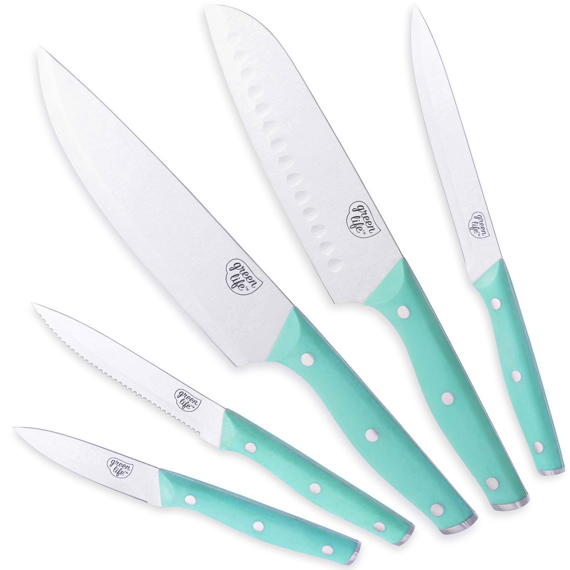 Pioneer Woman Turquoise Cutlery Set of 7 Knives, Sharpener