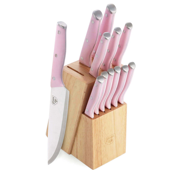 Pink and Gold Knife Set with Magnetic Knife Block