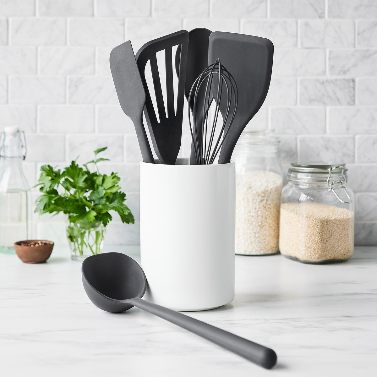 Gourmet Kitchen Silicone Utensil Set;Gray; 4 Piece(2 Spoons/Spatula/Turner);  NEW