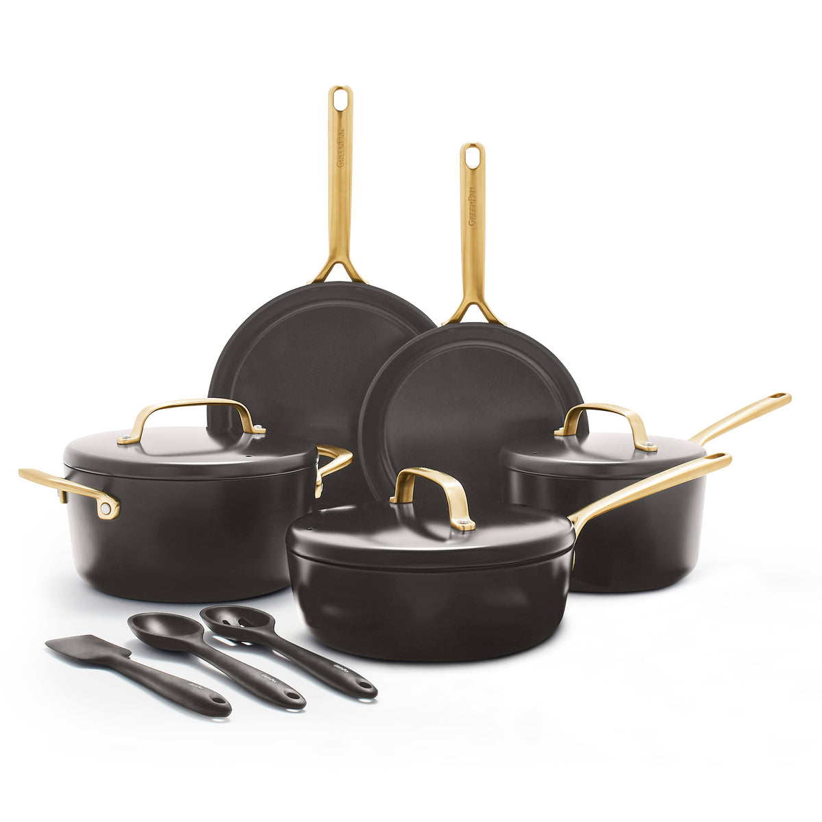 GP5 Colors Ceramic Nonstick 11-Piece Cookware Set with Champagne Handles | Cocoa