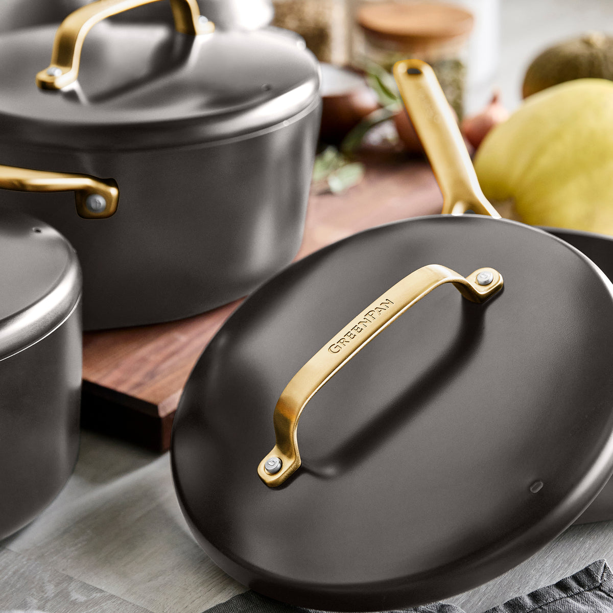 GP5 Colors Ceramic Nonstick 11-Piece Cookware Set with Champagne Handles | Cocoa