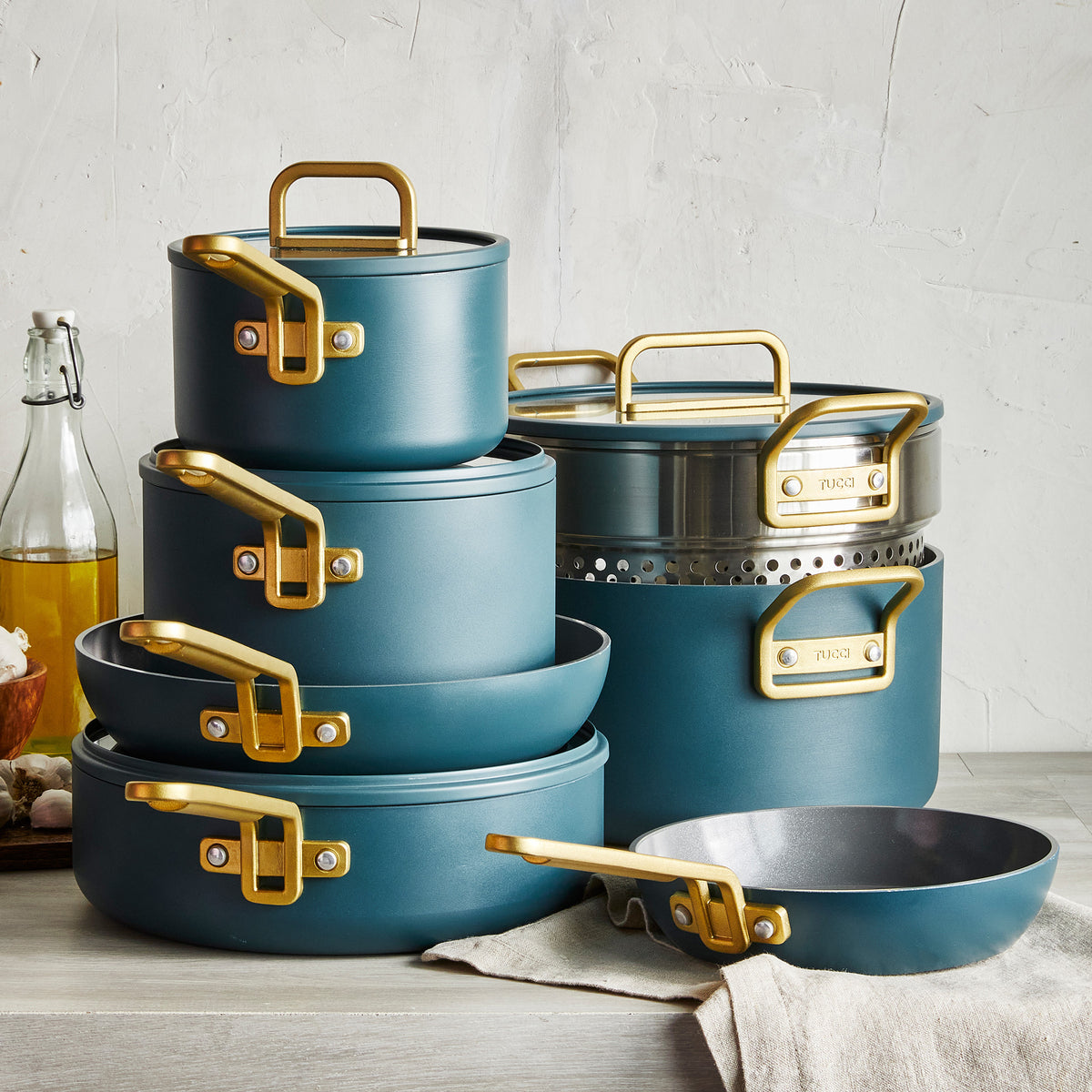 Stanley Tucci™ Ceramic Nonstick 11-Piece Cookware Set with the Tucci Cookbook | Venetian Teal