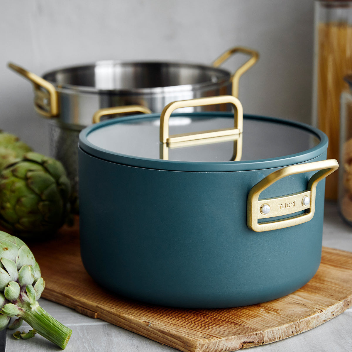 Stanley Tucci™ Ceramic Nonstick 11-Piece Cookware Set with the Tucci Cookbook | Venetian Teal