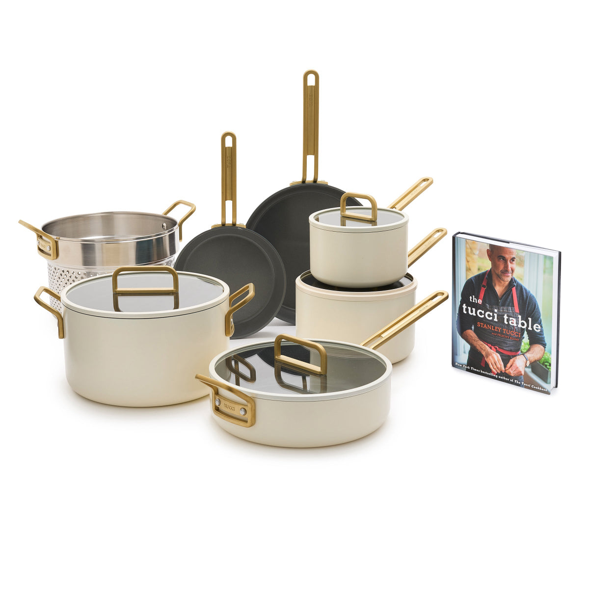 Stanley Tucci™ Ceramic Nonstick 11-Piece Cookware Set with The Tucci Cookbook | Carrara White