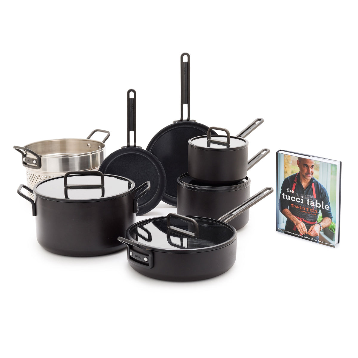 Stanley Tucci™ Ceramic Nonstick 11-Piece Cookware Set with The Tucci Cookbook | Milano Black