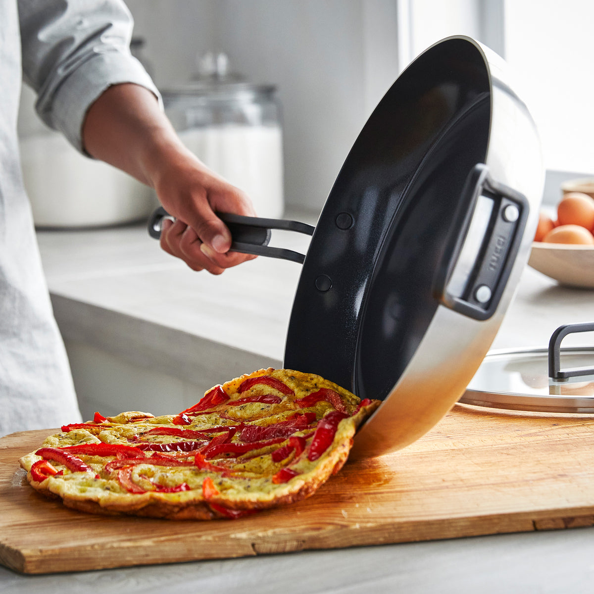 Stanley Tucci™ Stainless Steel Ceramic Nonstick 4-Piece Frypan Set with The Tucci Cookbook | Black Handles