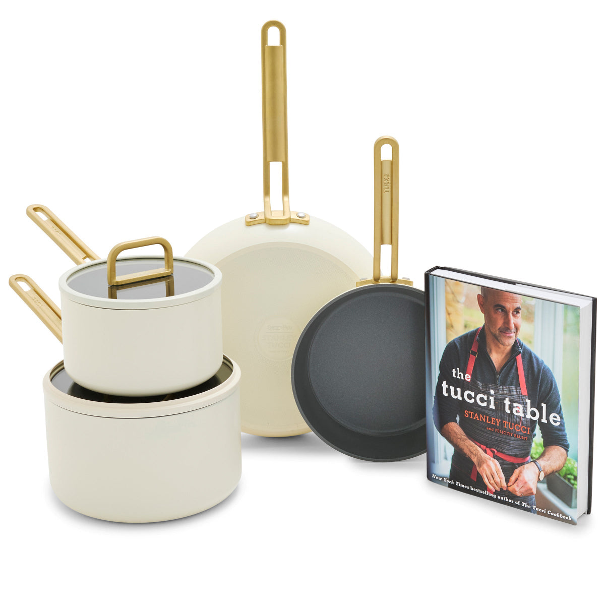 Stanley Tucci™ Ceramic Nonstick 6-Piece Cookware Set with the Tucci Cookbook | Carrara White