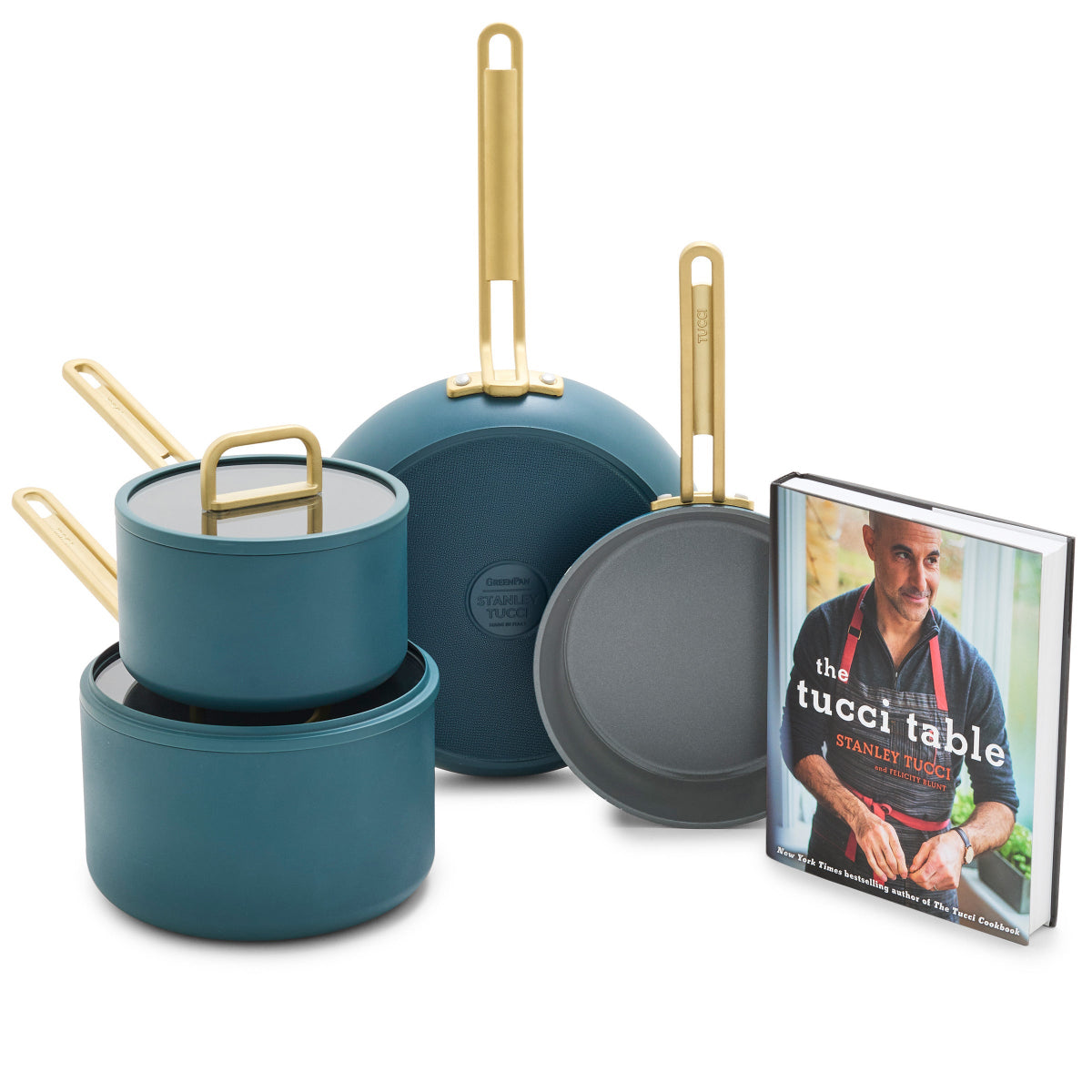 Stanley Tucci™ Ceramic Nonstick 6-Piece Cookware Set with the Tucci Cookbook | Venetian Teal