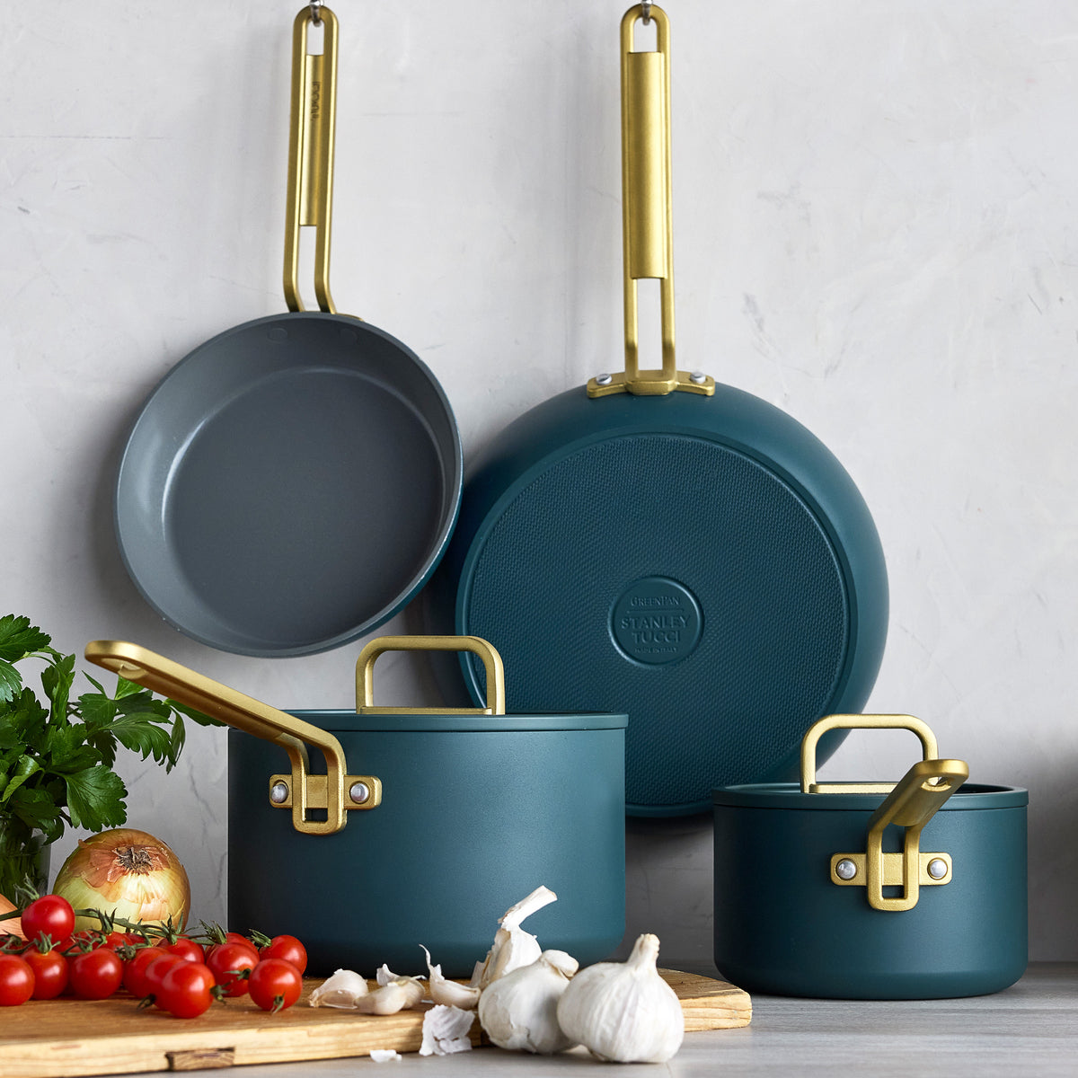 Stanley Tucci™ Ceramic Nonstick 6-Piece Cookware Set with the Tucci Cookbook | Venetian Teal