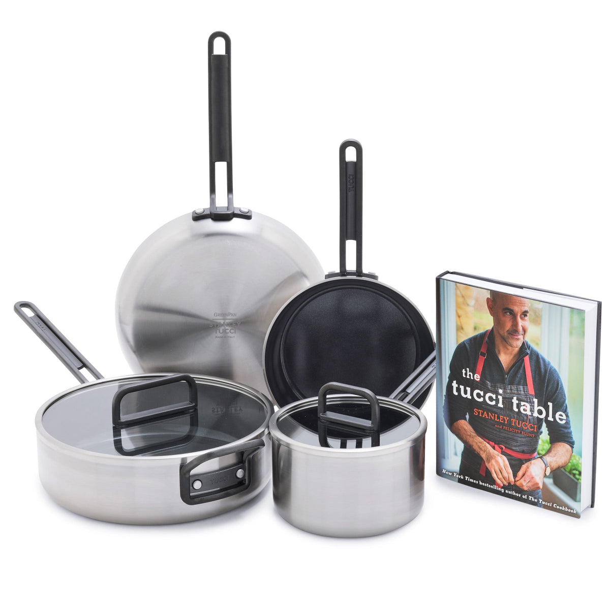 Stanley Tucci™ Stainless Steel Ceramic Nonstick 6-Piece Cookware Set with The Tucci Cookbook