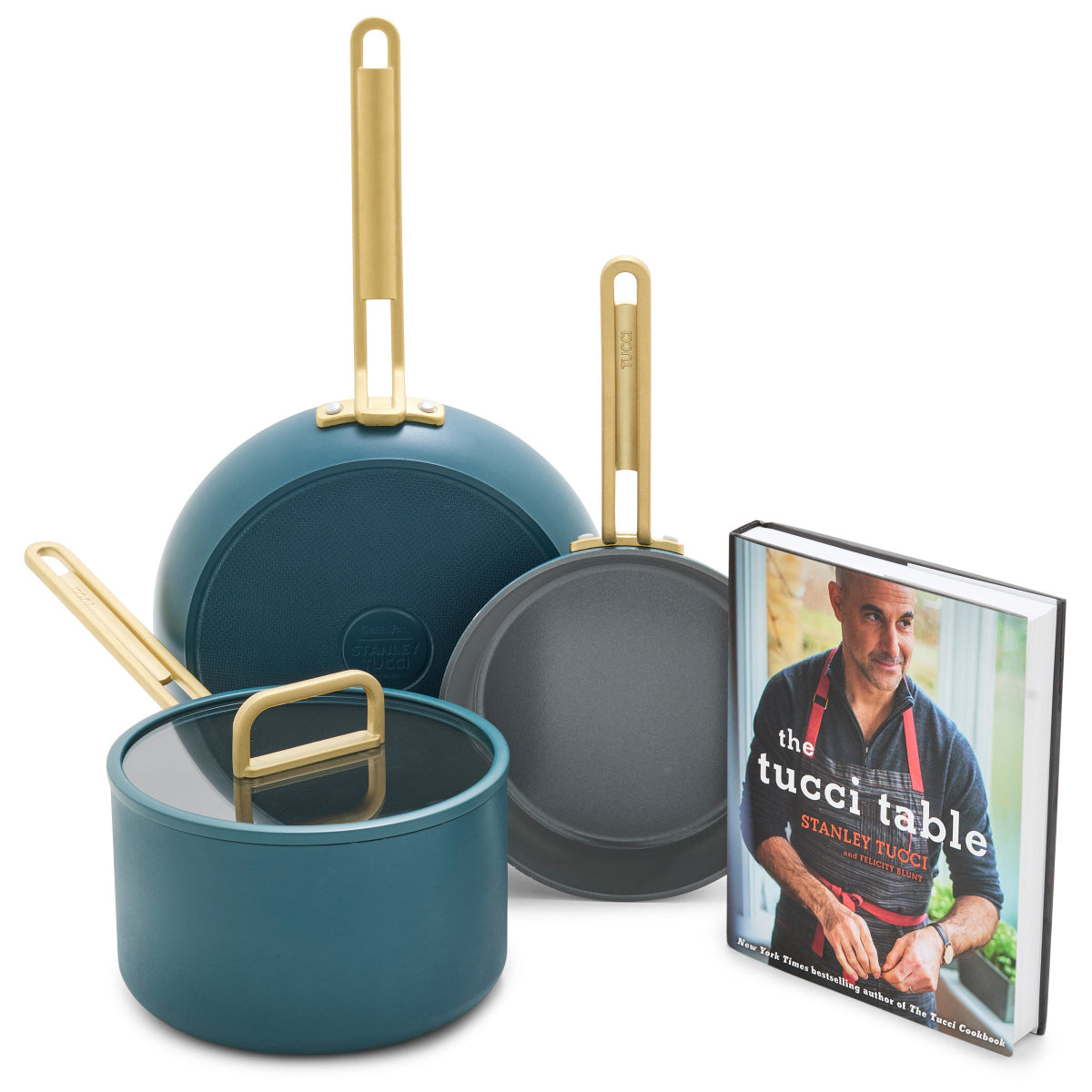 Stanley Tucci™ Ceramic Nonstick 4-Piece Chef Set with The Tucci Cookbook | Venetian Teal