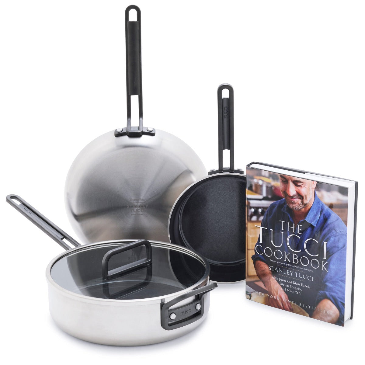 Stanley Tucci™ Stainless Steel Ceramic Nonstick 4-Piece Chef Set with The Tucci Cookbook