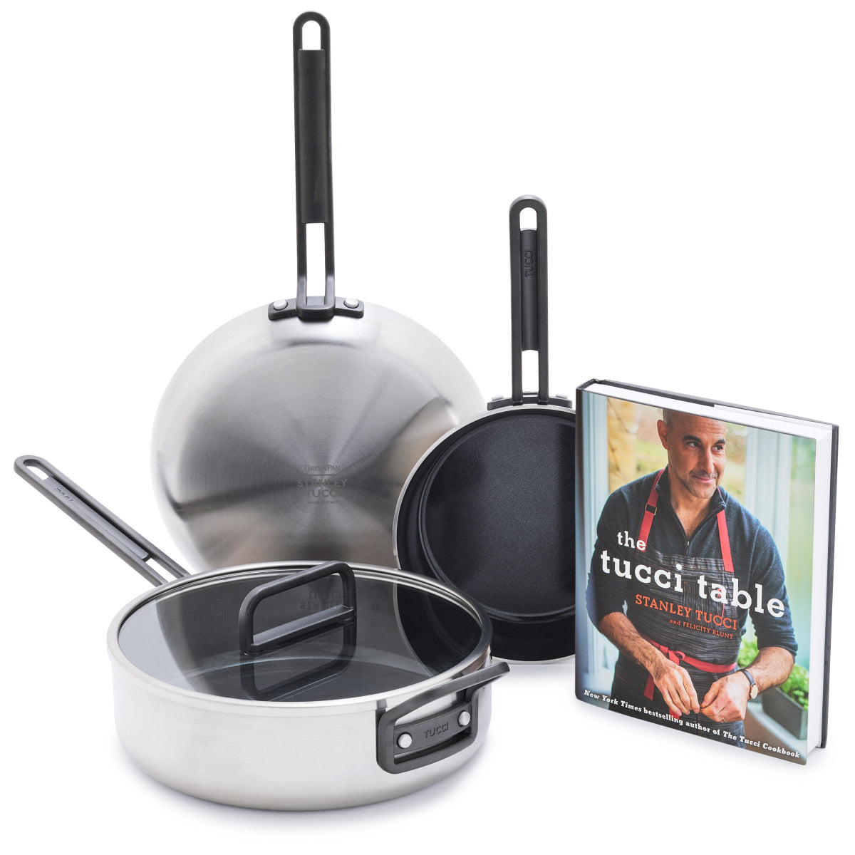 Stanley Tucci™ Stainless Steel Ceramic Nonstick 4-Piece Chef Set with The Tucci Cookbook