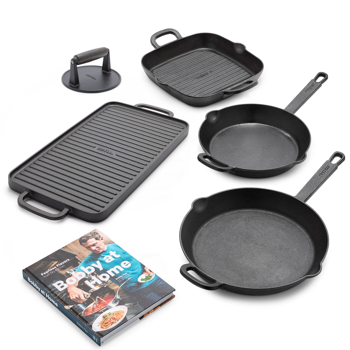 Bobby Flay by GreenPan 5-Piece Cast Iron Set with Bobby at Home Cookbook