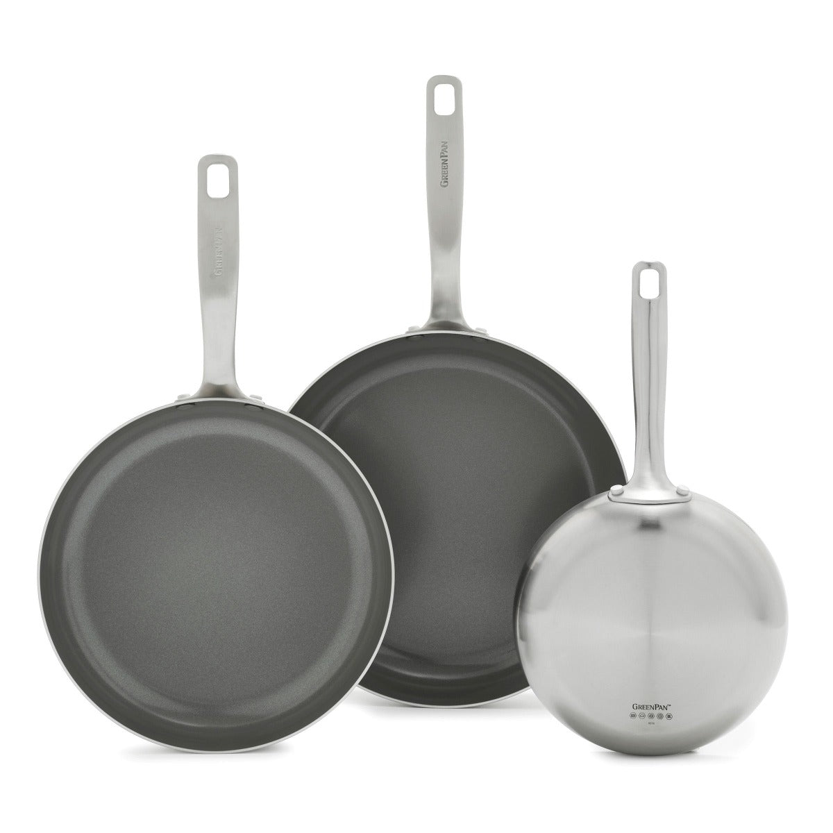 Merten & Storck Tri-Ply Stainless Steel Induction 10 & 12 Fry Pan Set  with Lids, Silver 