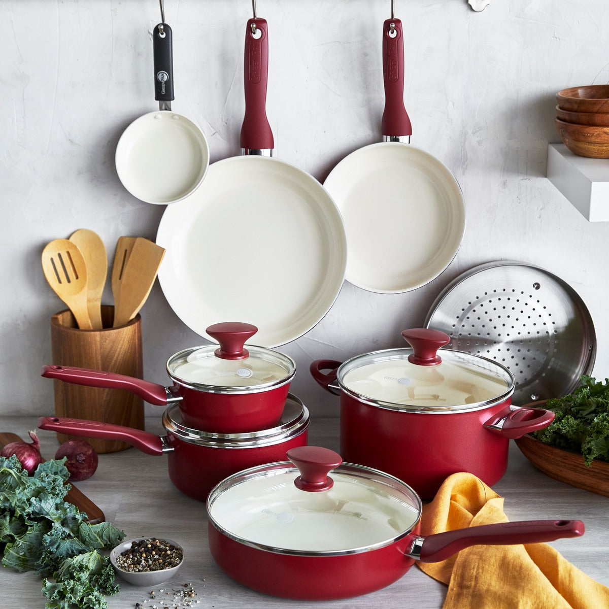 14 Pc Ceramic Induction-Ready Cookware Set - Red