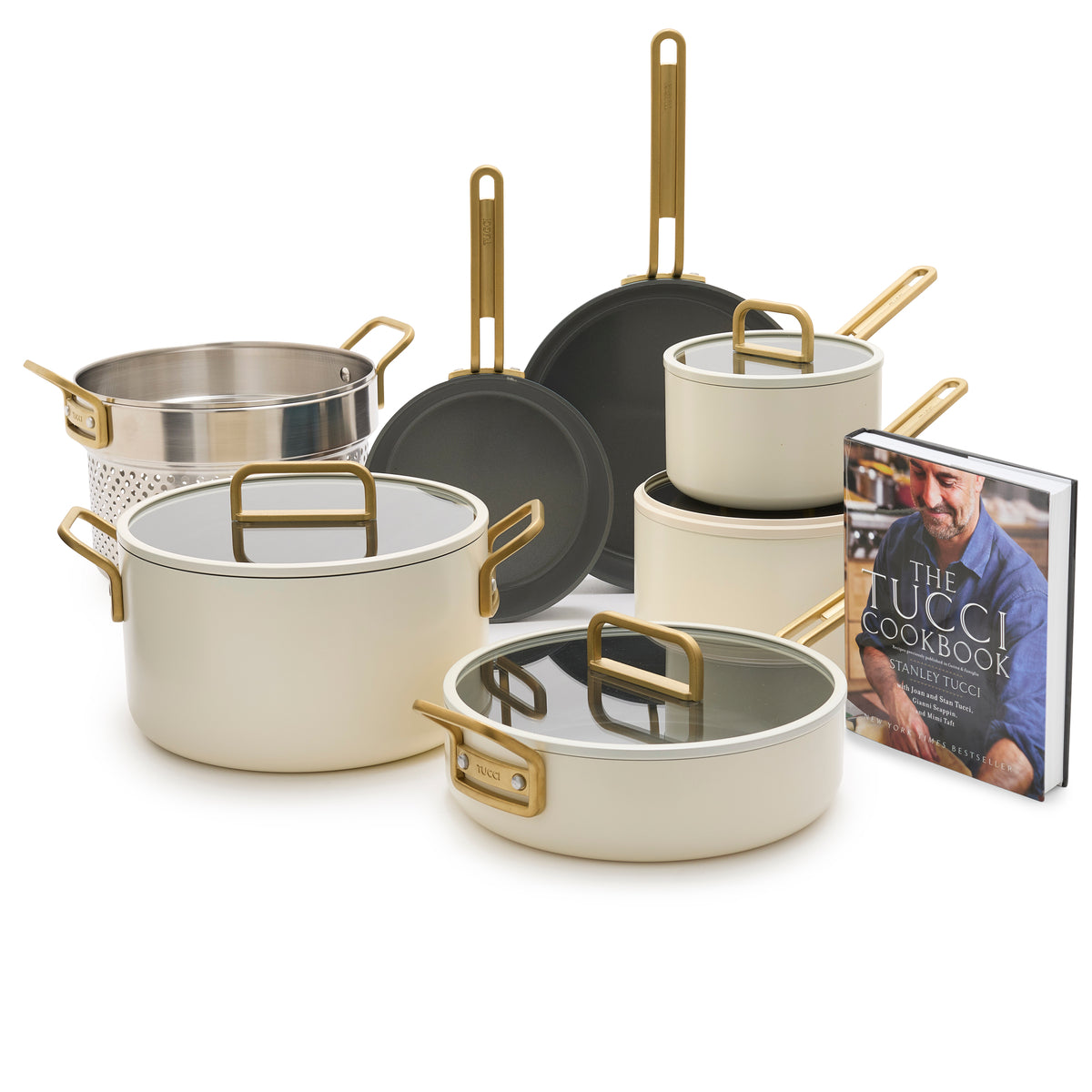 Stanley Tucci™ Ceramic Nonstick 11-Piece Cookware Set with The Tucci Cookbook | Carrara White