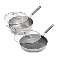 Bobby Flay by GreenPan 12" Professional Stainless Steel Nonstick Frypan and 3.57-Quart Chef’s Pan with Lids