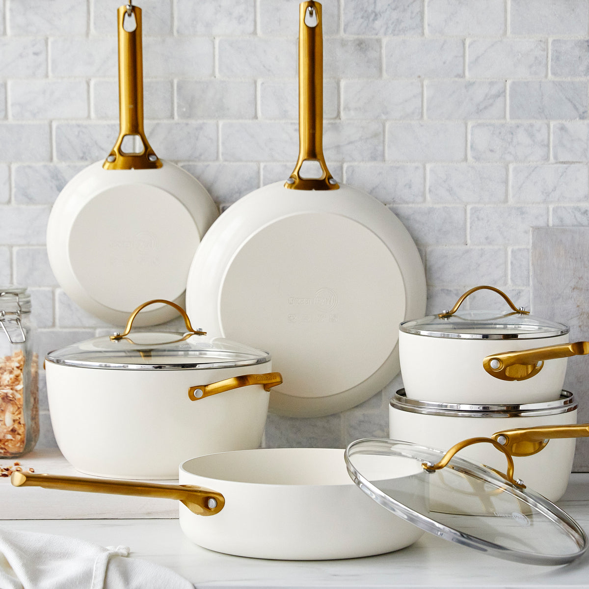 Reserve Ceramic Nonstick 10-Piece Cookware Set | Dove Gray with Gold-Tone  Handles
