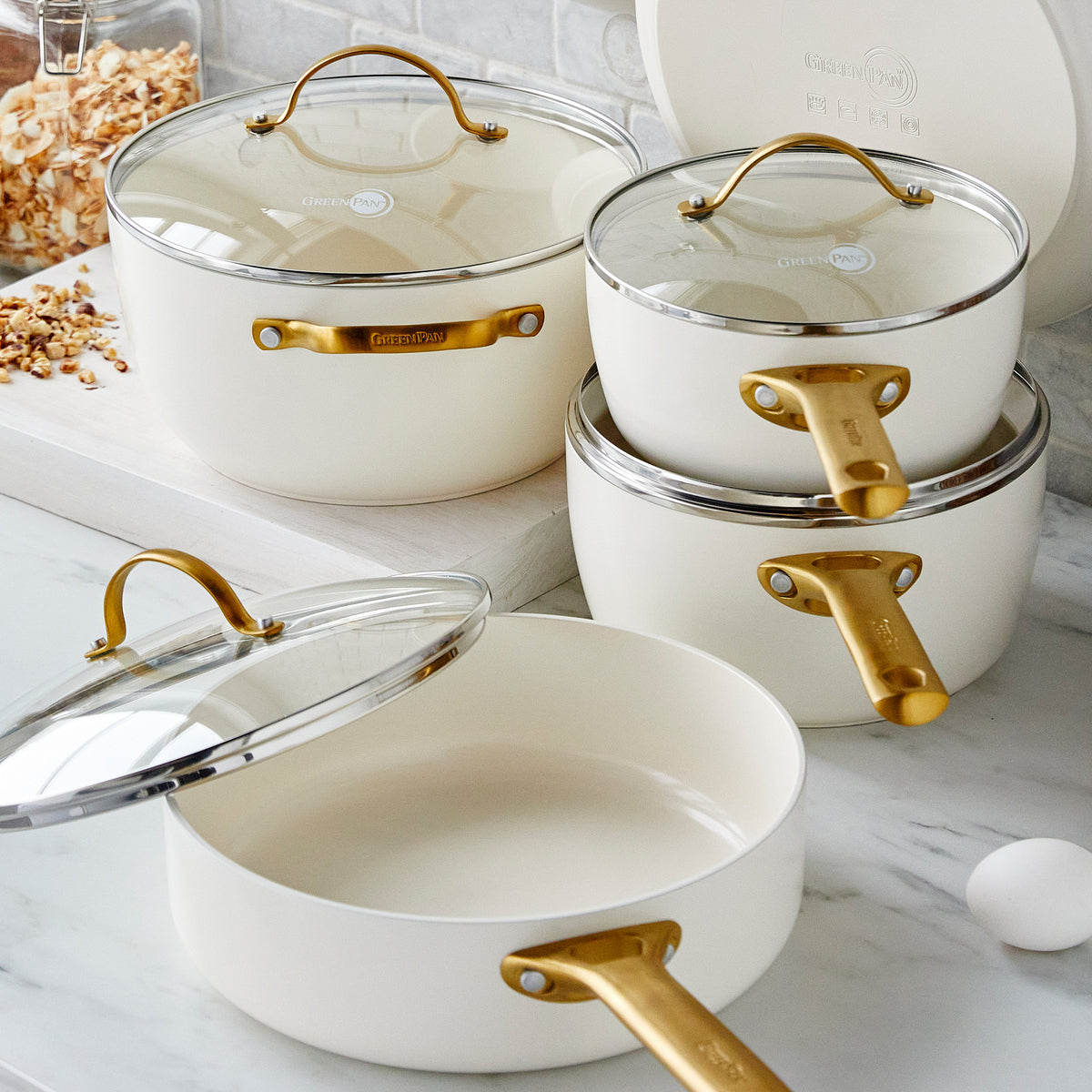 Reserve Ceramic Nonstick 10-Piece Cookware Set, Taupe with Gold-Tone
