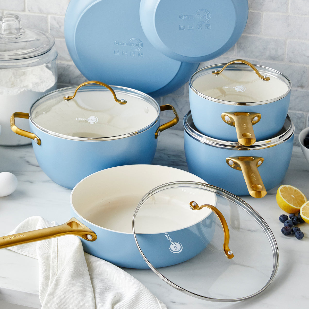 Reserve Ceramic Nonstick 10-Piece Cookware Set | Sky Blue