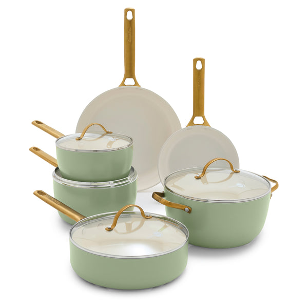 Simply Ming Metallic Emerald Green 10 Piece Cookware Set NEW