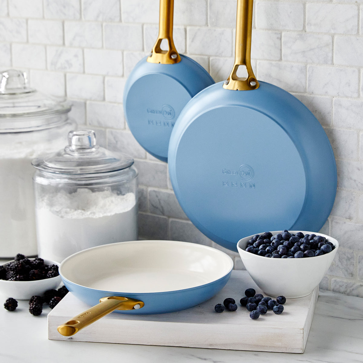 Reserve Ceramic Nonstick 8-Piece Cookware Set | Smoky Blue with Gold-Tone  Handles