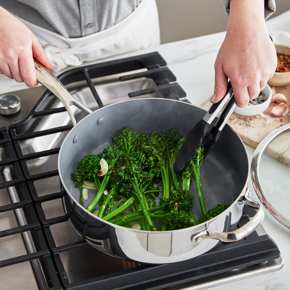 Metal utensil safe Valencia Pro stainless steel sauté pan