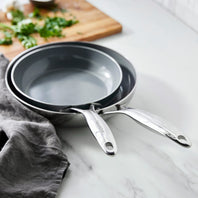 Valenica Pro stainless steel frypans with chip resistant rims