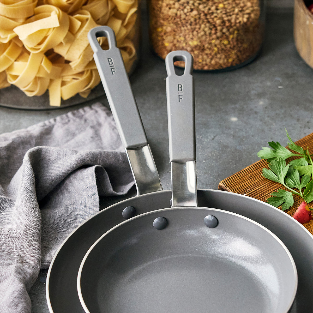 Bobby Flay by GreenPan PFAS-Free Nonstick Stainless Steel 8" and 10" Frypan Set