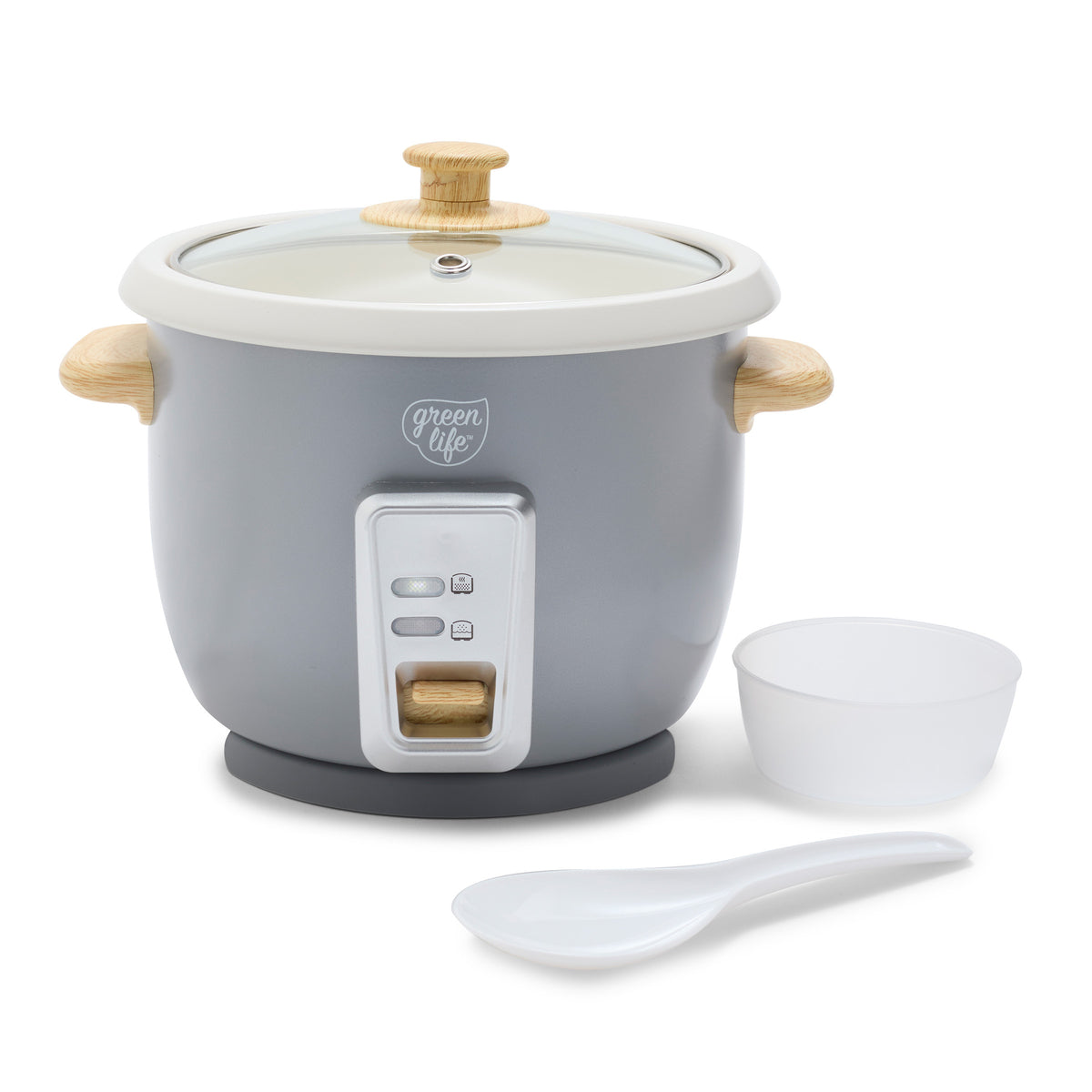 Rice cooker with rice scoop and measuring cup