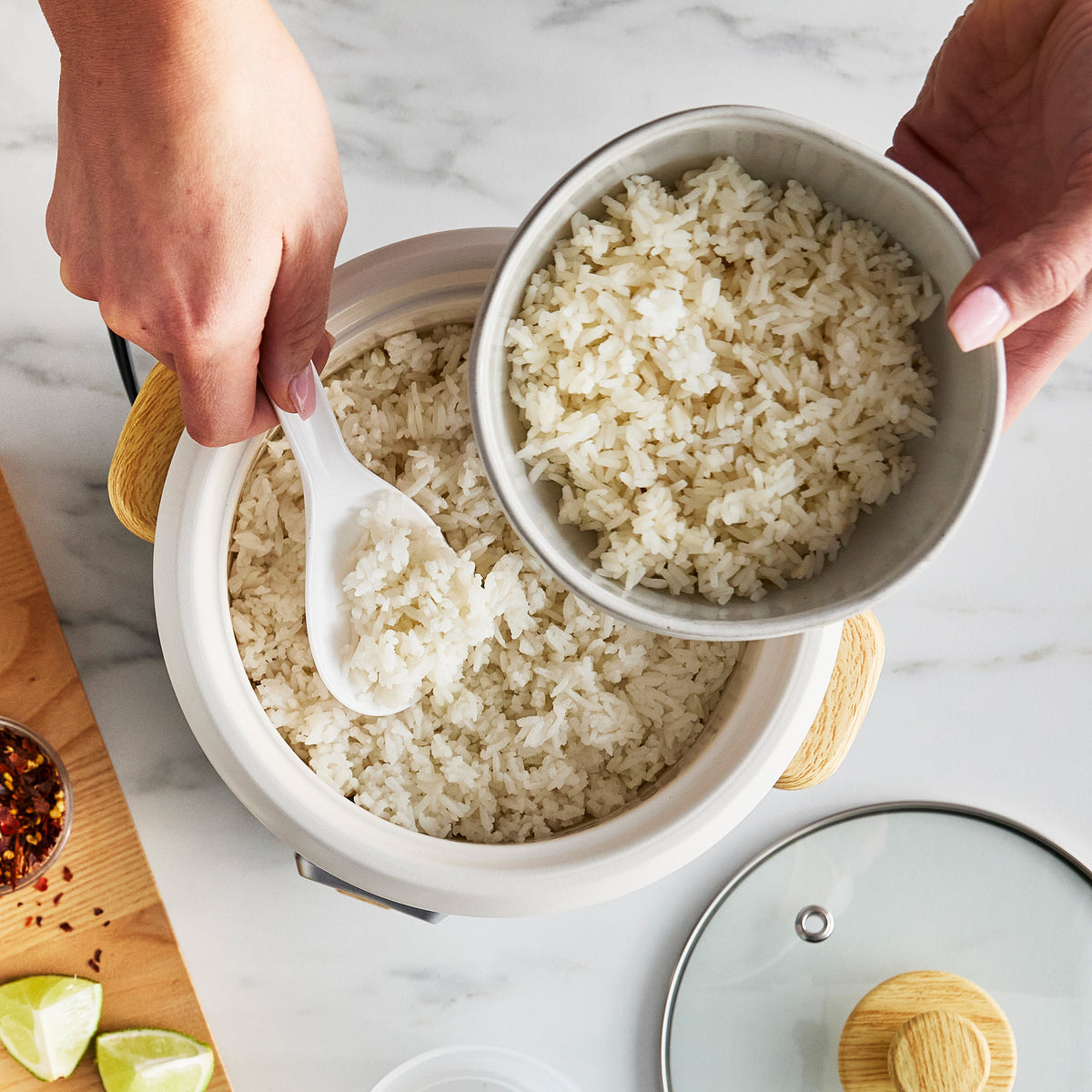 Rice cooker with cool-touch exterior