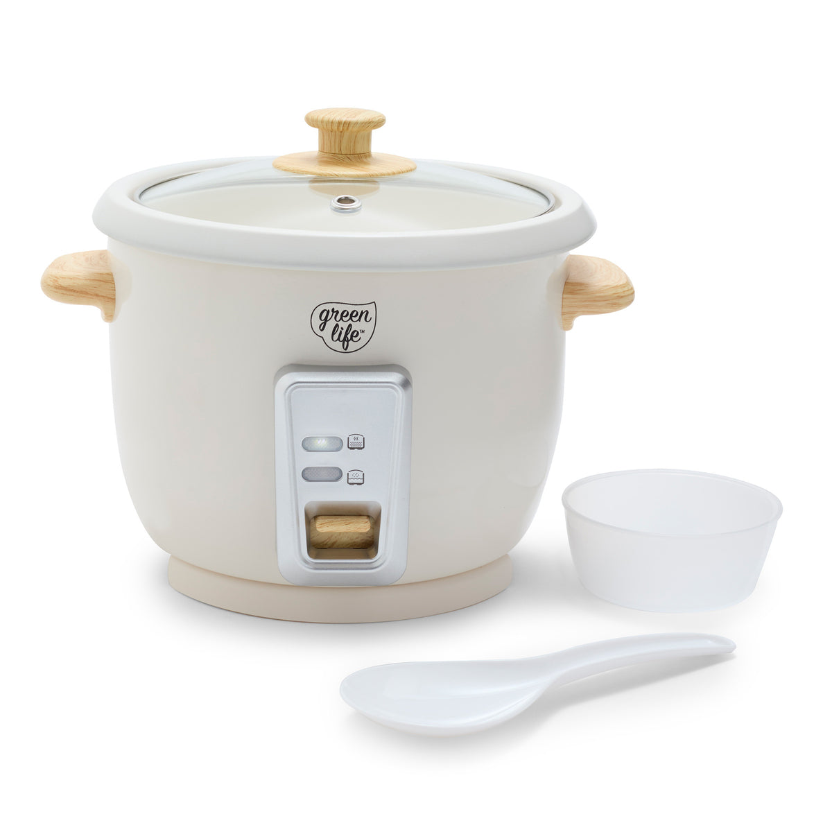 Rice cooker with rice scoop and measuring cup