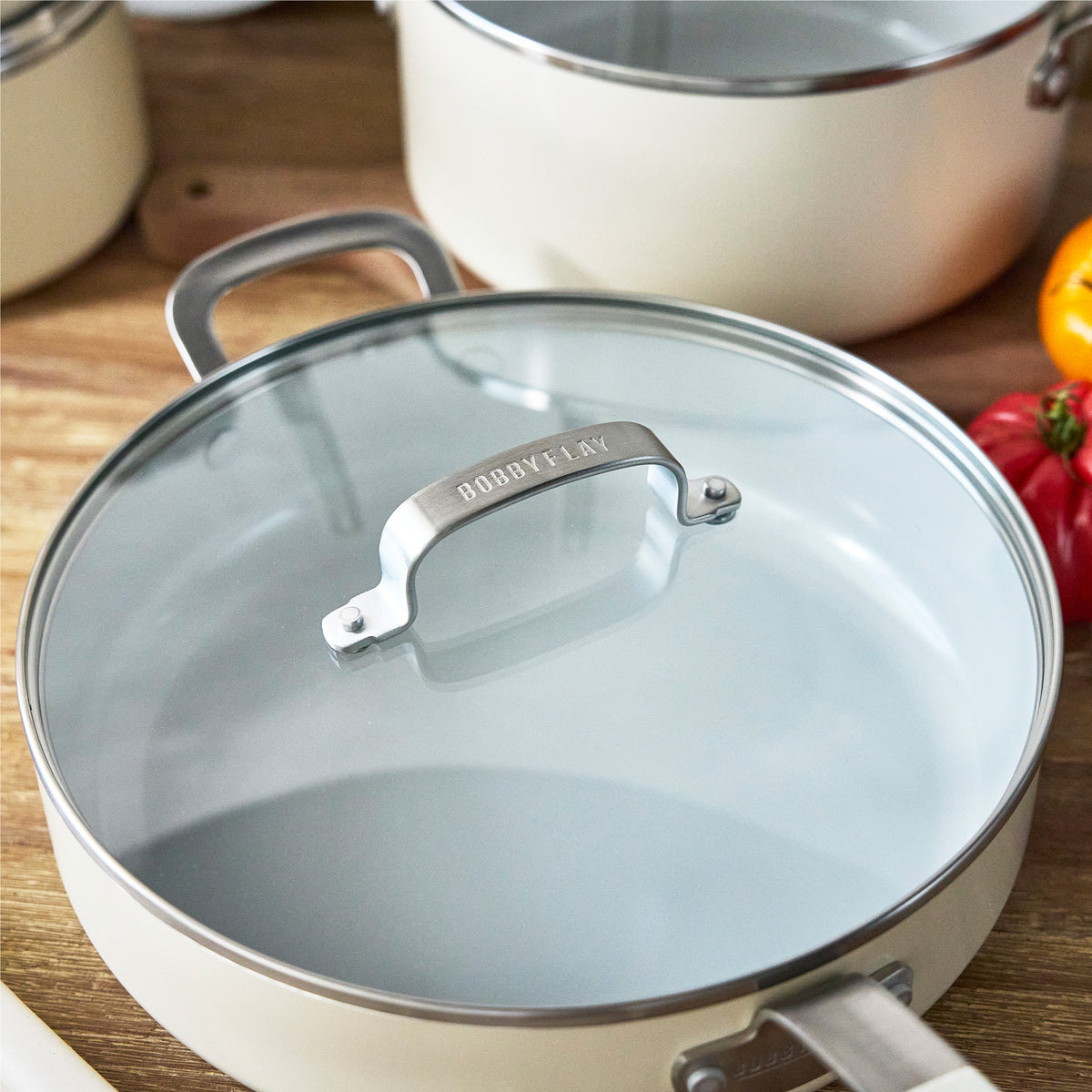 Bobby Flay cookware with glass lids