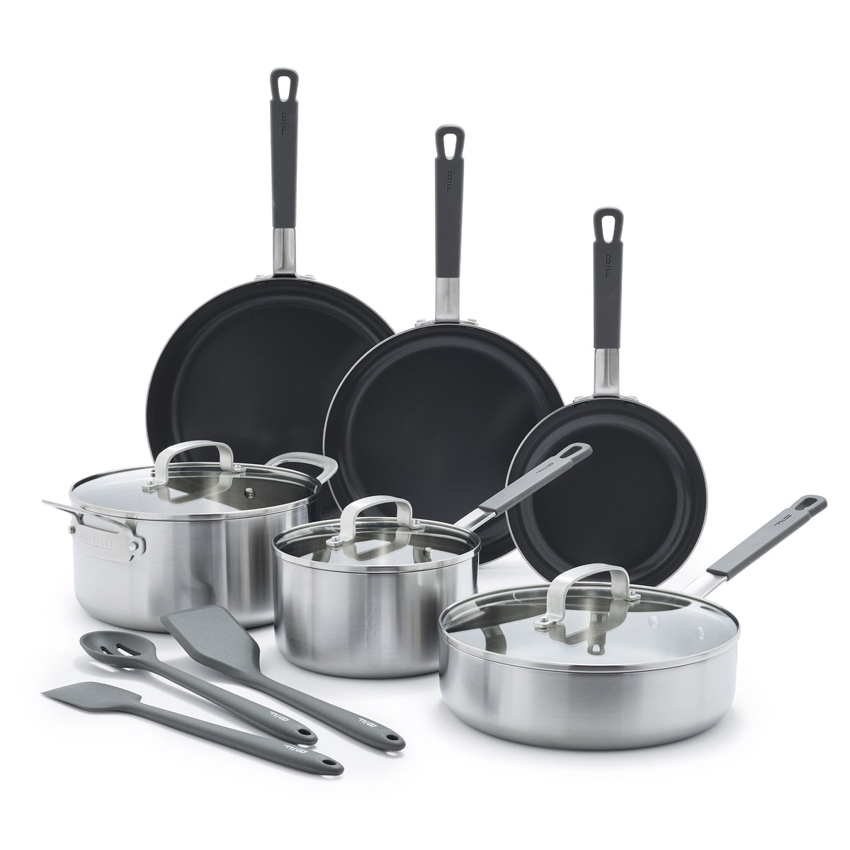 Bobby Flay by GreenPan Stainless Steel Uncoated & PFAS-Free Nonstick 12-Piece Cookware Set